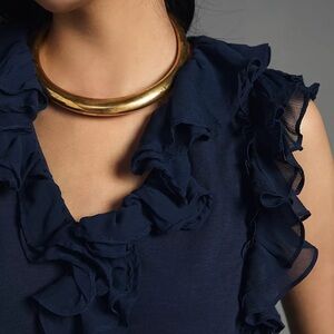 Ruffled V-Neck Navy Blouse Ruffle Sleeveless Blue Top By Anthropologie